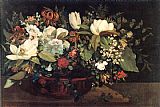 Gustave Courbet Canvas Paintings - Basket of Flowers